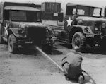 Washing the trucks